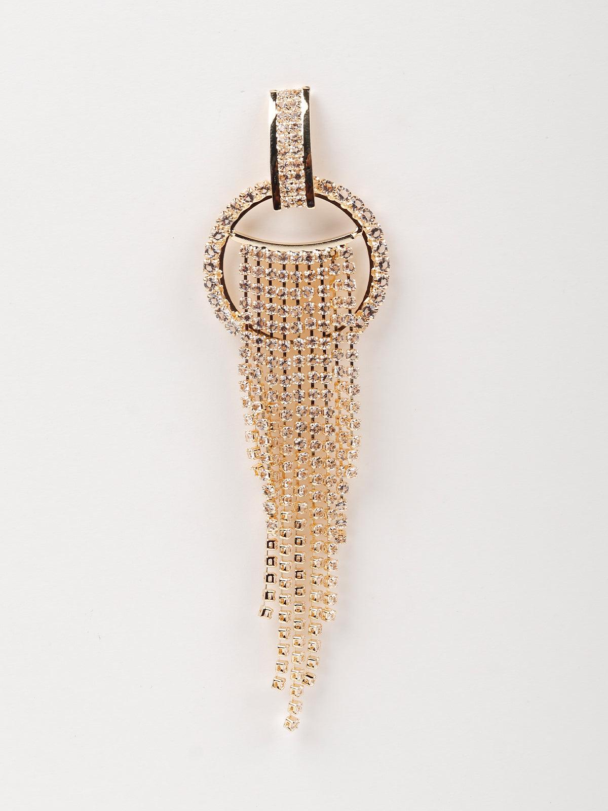 Women's Rounded Crystal Gold Drop Tassel Earring