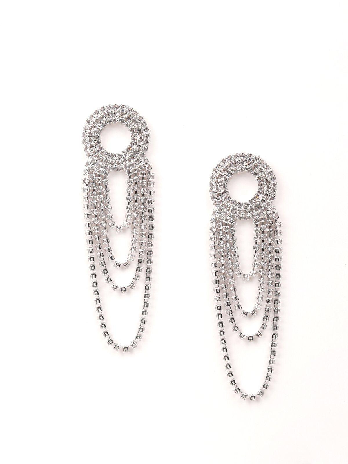 Women's Rounded Crystal Loop Earrings - Silve