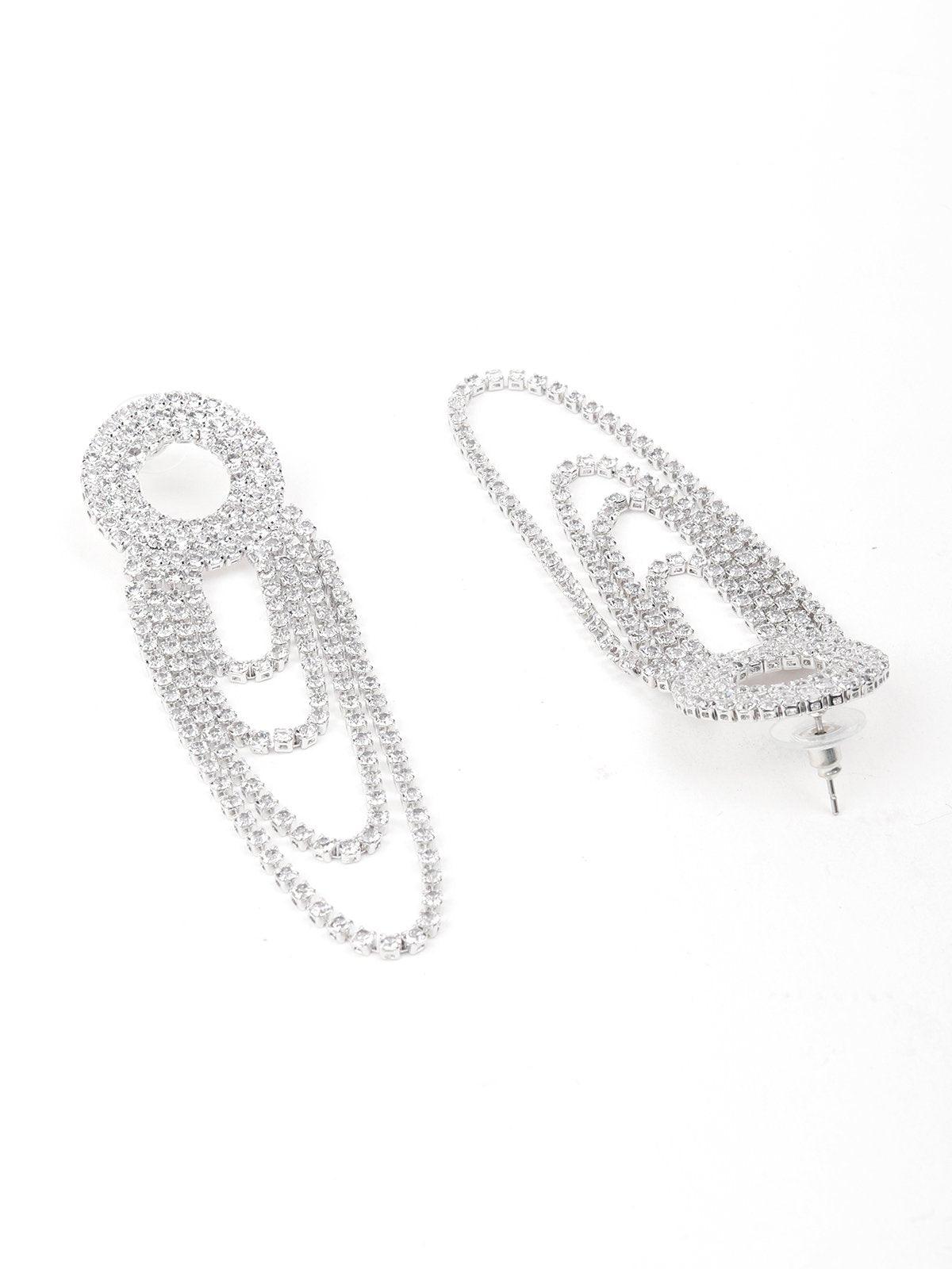 Women's Rounded Crystal Loop Earrings - Silve