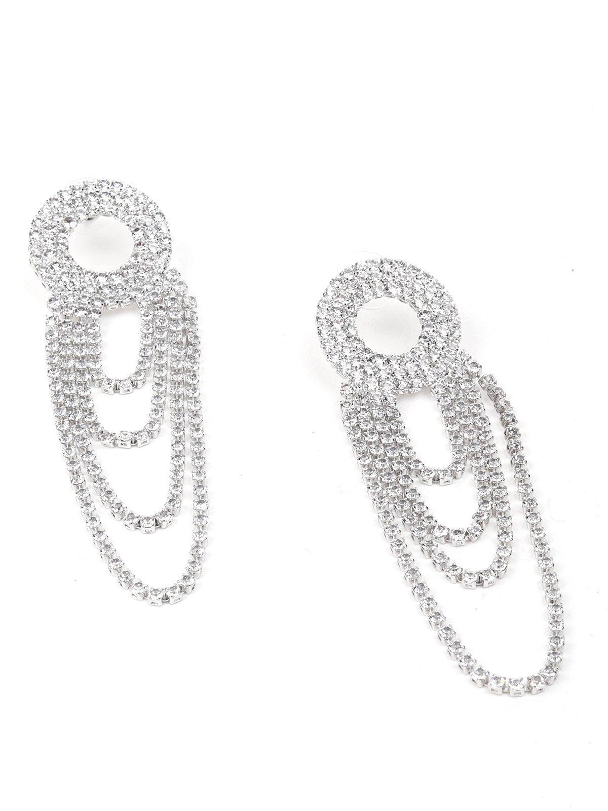 Women's Rounded Crystal Loop Earrings - Silve
