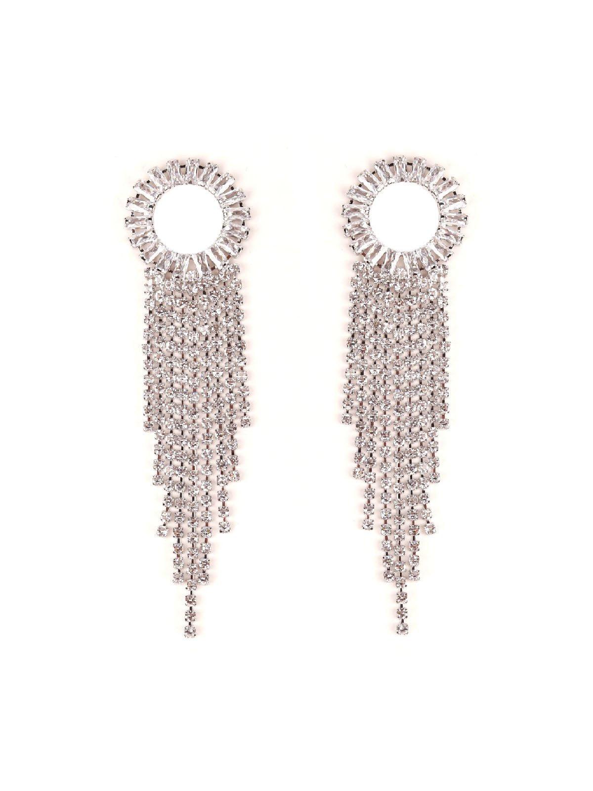 Women's Rounded Crystal Overflowing With Tassels- Silve
