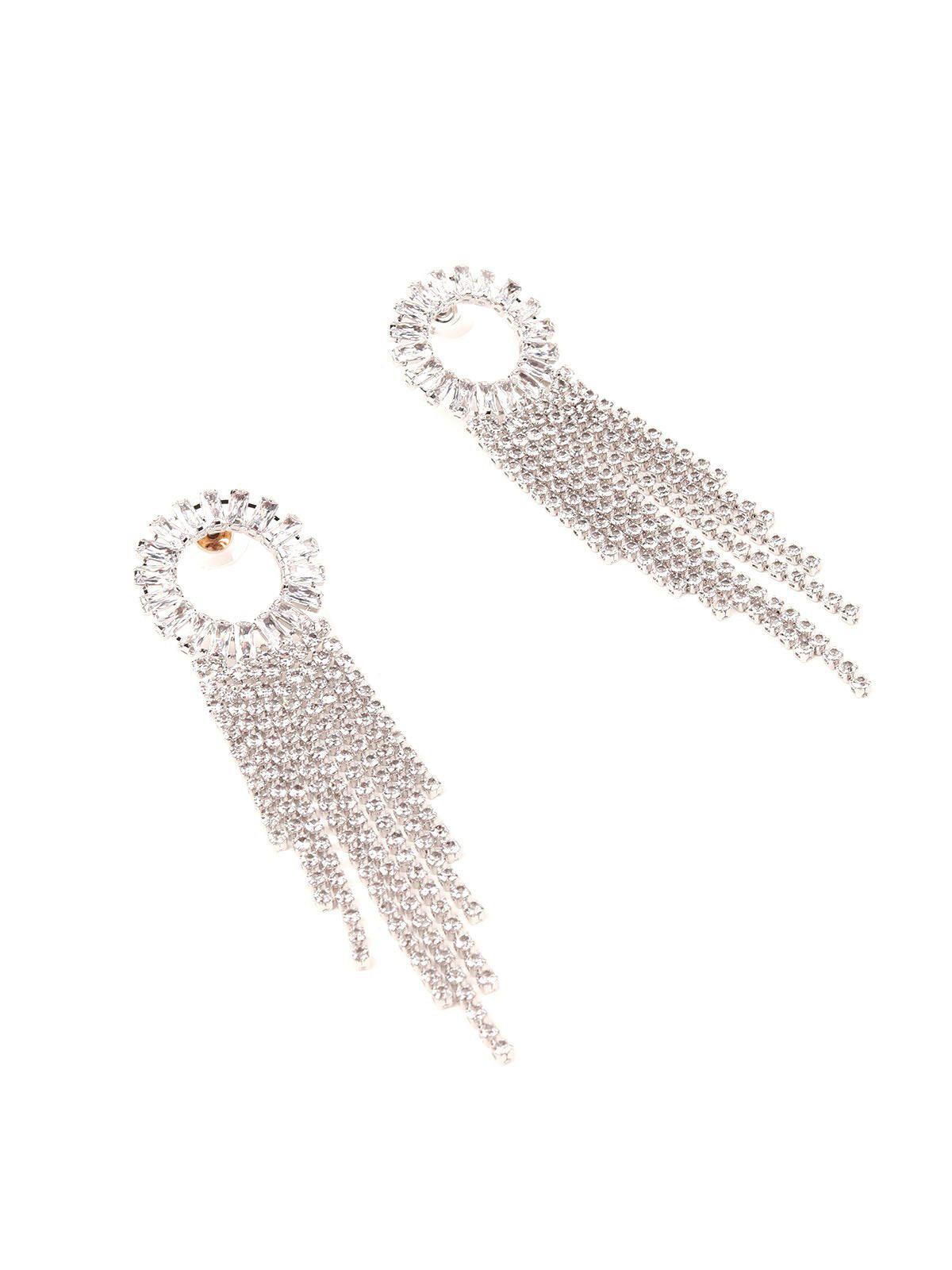 Women's Rounded Crystal Overflowing With Tassels- Silve