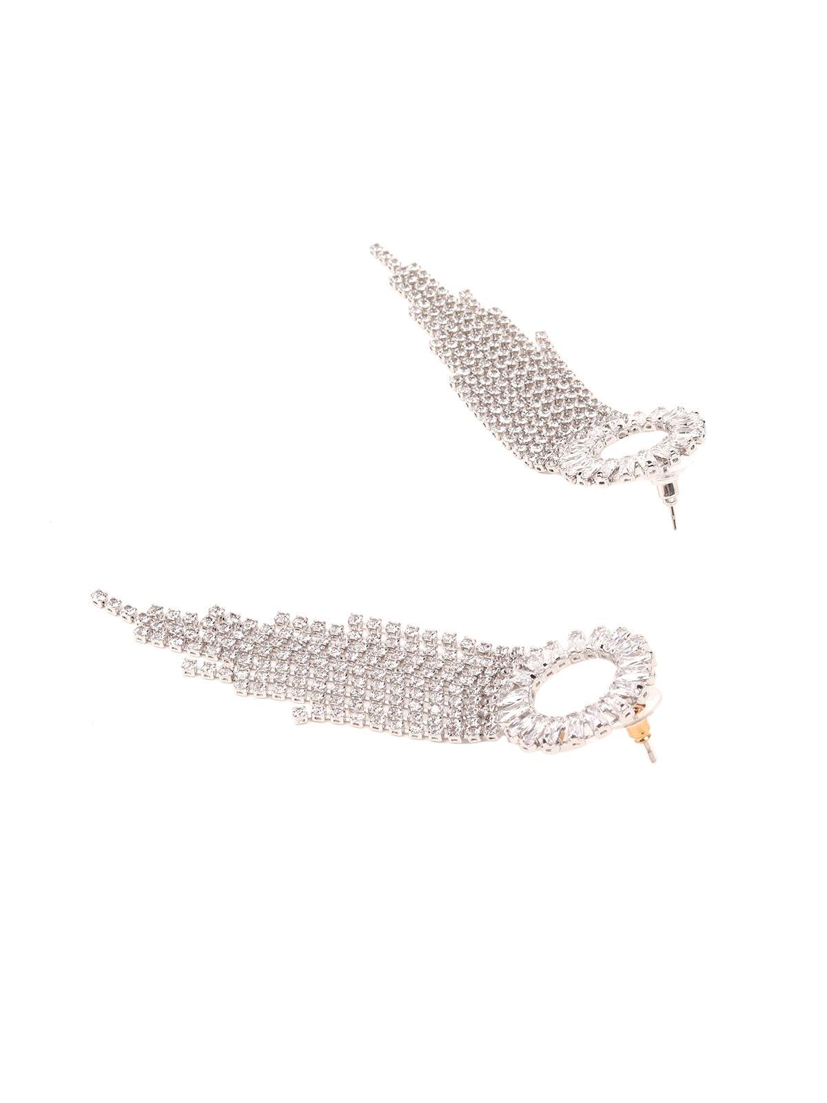 Women's Rounded Crystal Overflowing With Tassels- Silve
