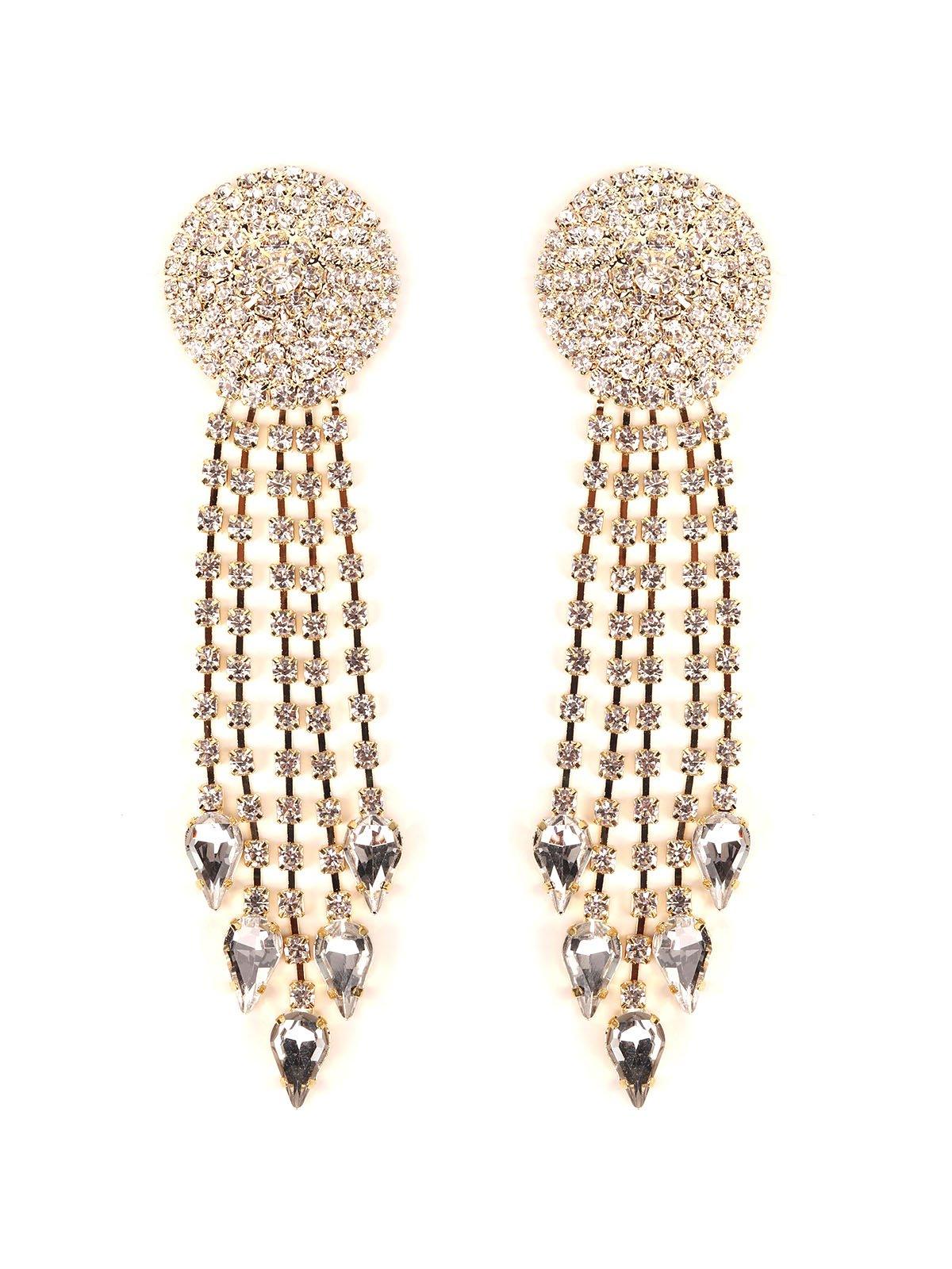Women's Rounded Crystal-Studded Tassel Earrings -Gol