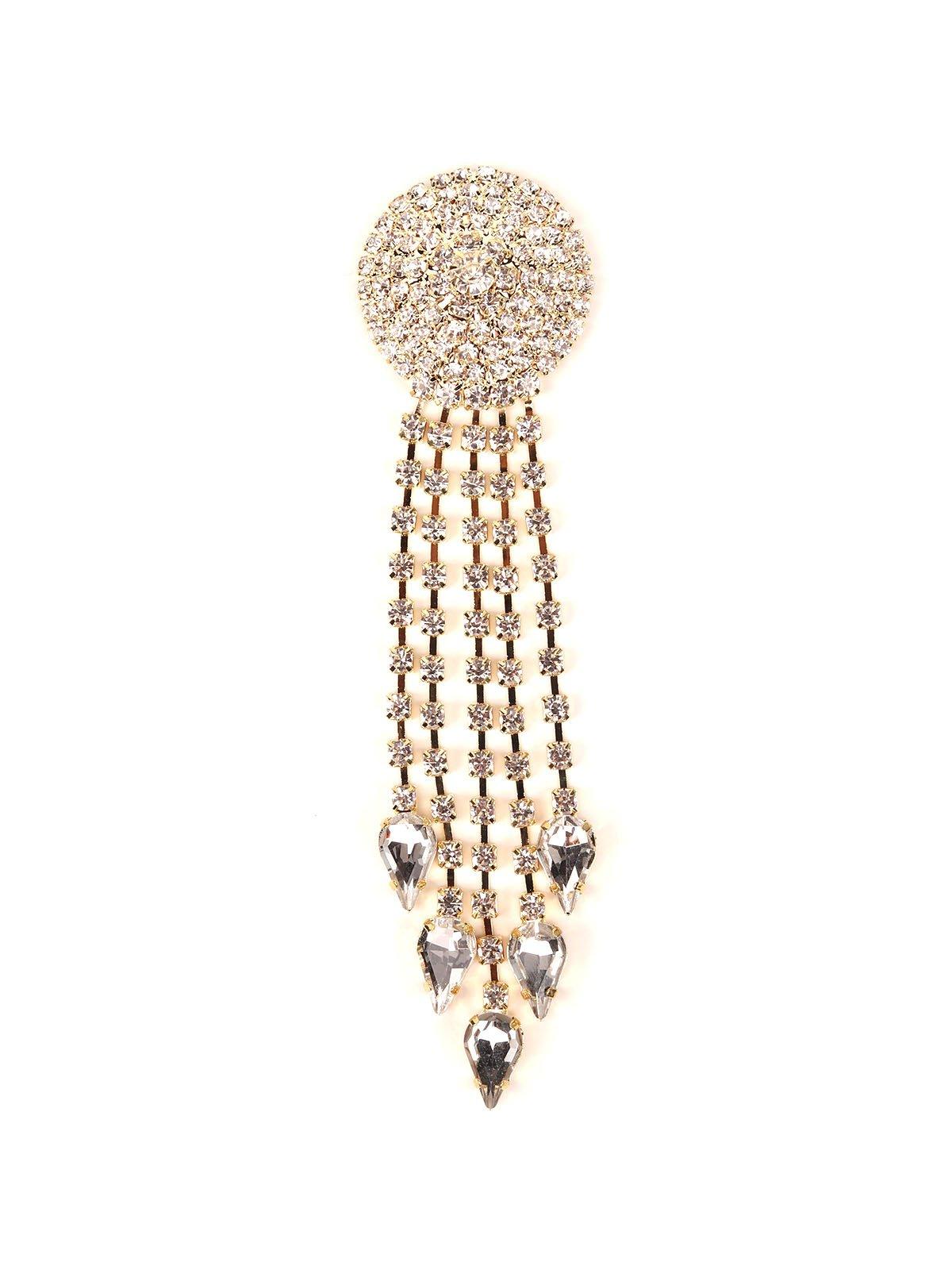 Women's Rounded Crystal-Studded Tassel Earrings -Gol