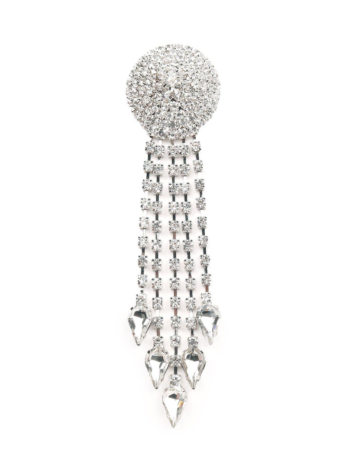 Women's Rounded Crystal-Studded Tassel Earrings - Silve