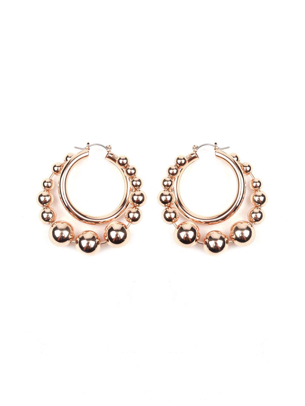 Women's Rounded Gold-Tone Beaded Statement Earring