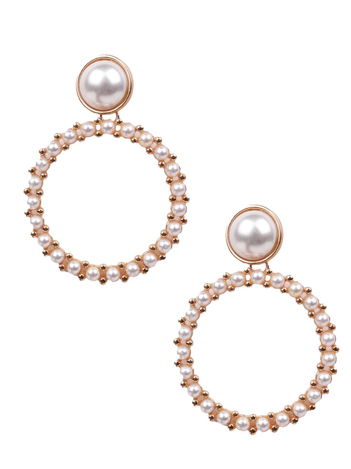 Women's Rounded Hoop Earrings Embellished With Artificial Pearl