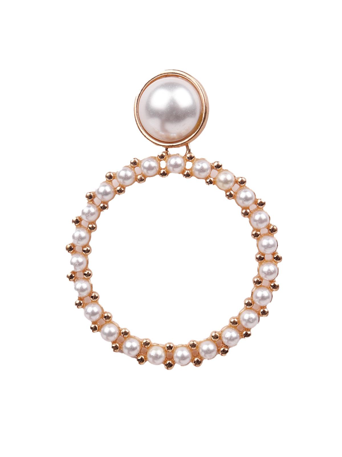 Women's Rounded Hoop Earrings Embellished With Artificial Pearl