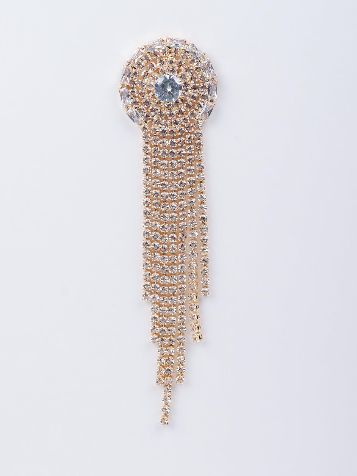 Women's Rounded Tassel Crystal Drop Earrings In Gold-Ton