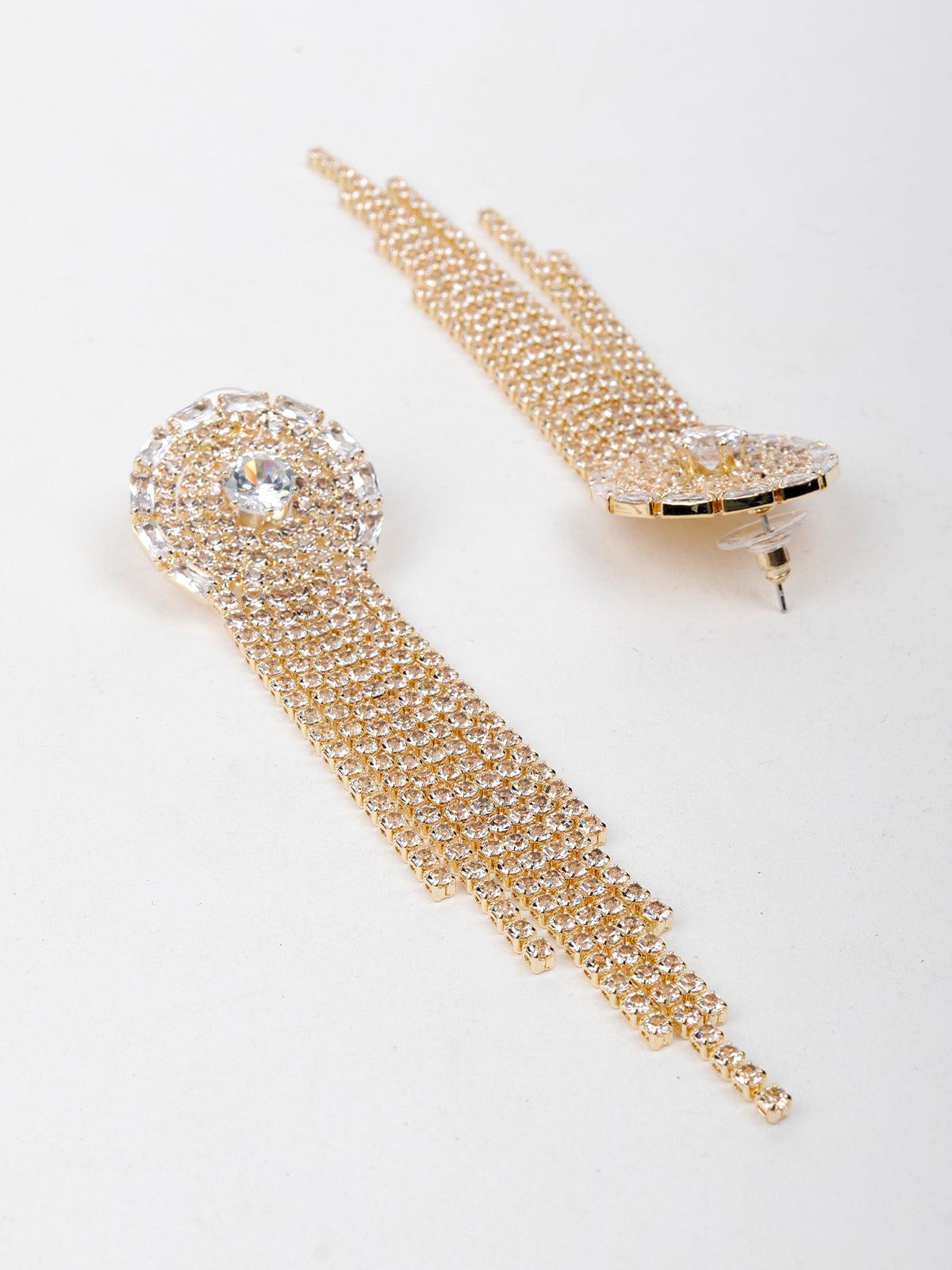 Women's Rounded Tassel Crystal Drop Earrings In Gold-Ton