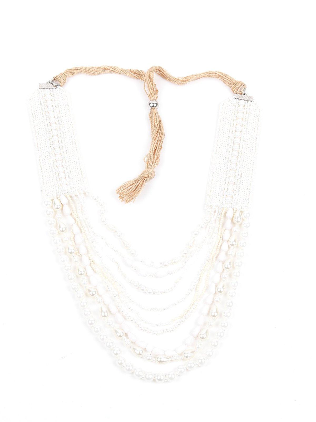 Women's Royal Multi-Strands White Beaded Necklac