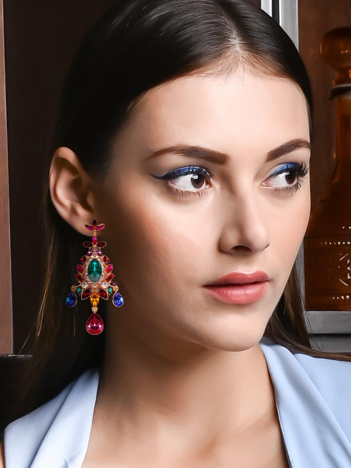 Women's Ruby Red Gemstone Embellished Statement Earring