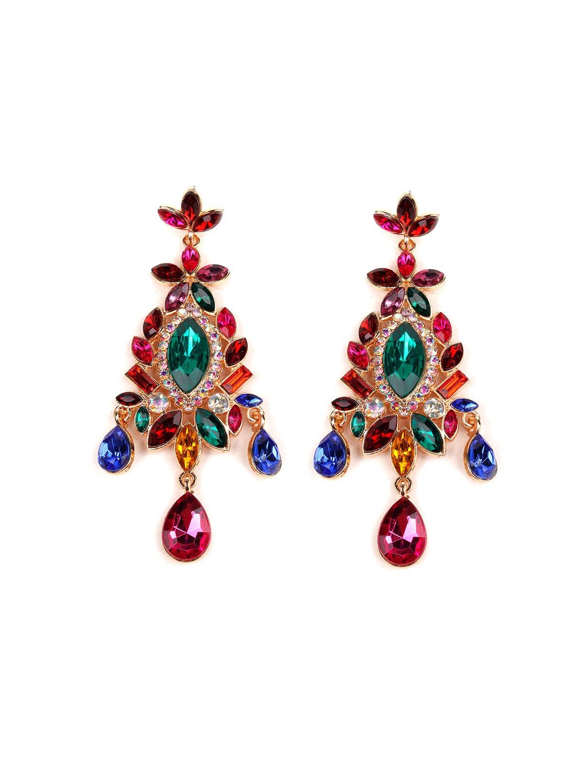 Women's Ruby Red Gemstone Embellished Statement Earring