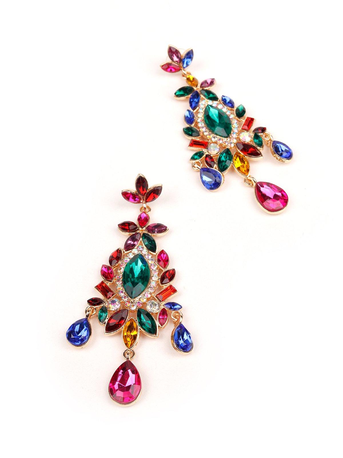 Women's Ruby Red Gemstone Embellished Statement Earring