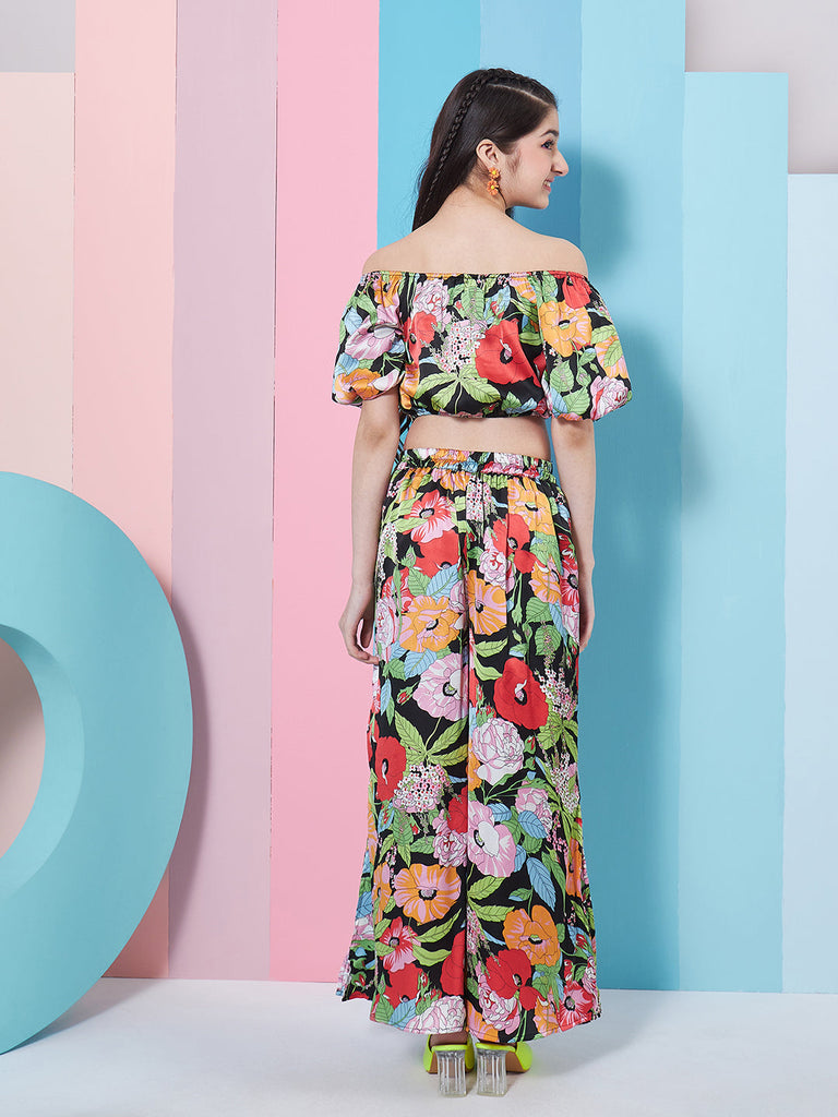 Girls Floral Printed Top With Trousers
