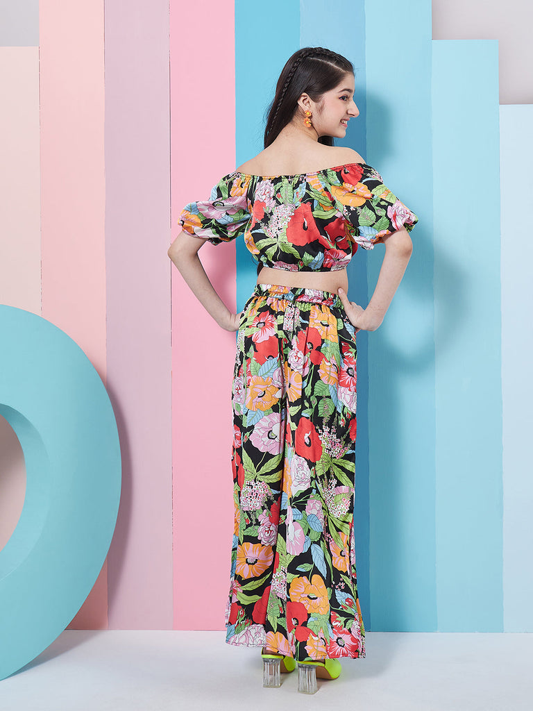 Girls Floral Printed Top With Trousers