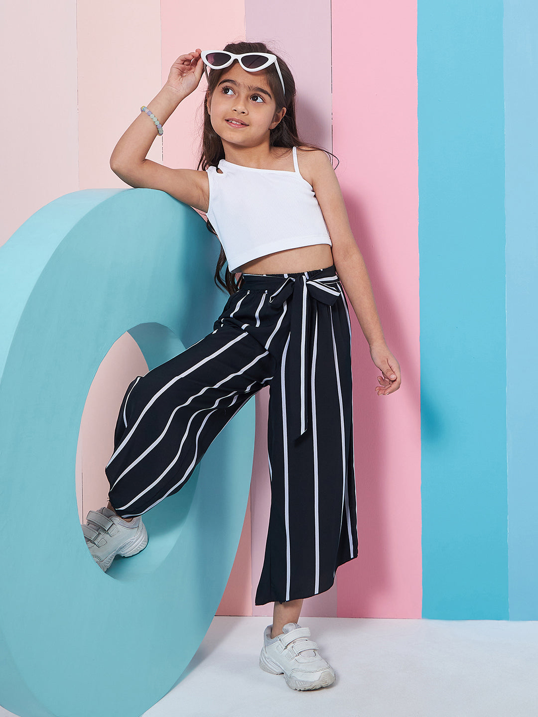 Girls Pure Cotton Crop Top With Trousers - PS Peaches