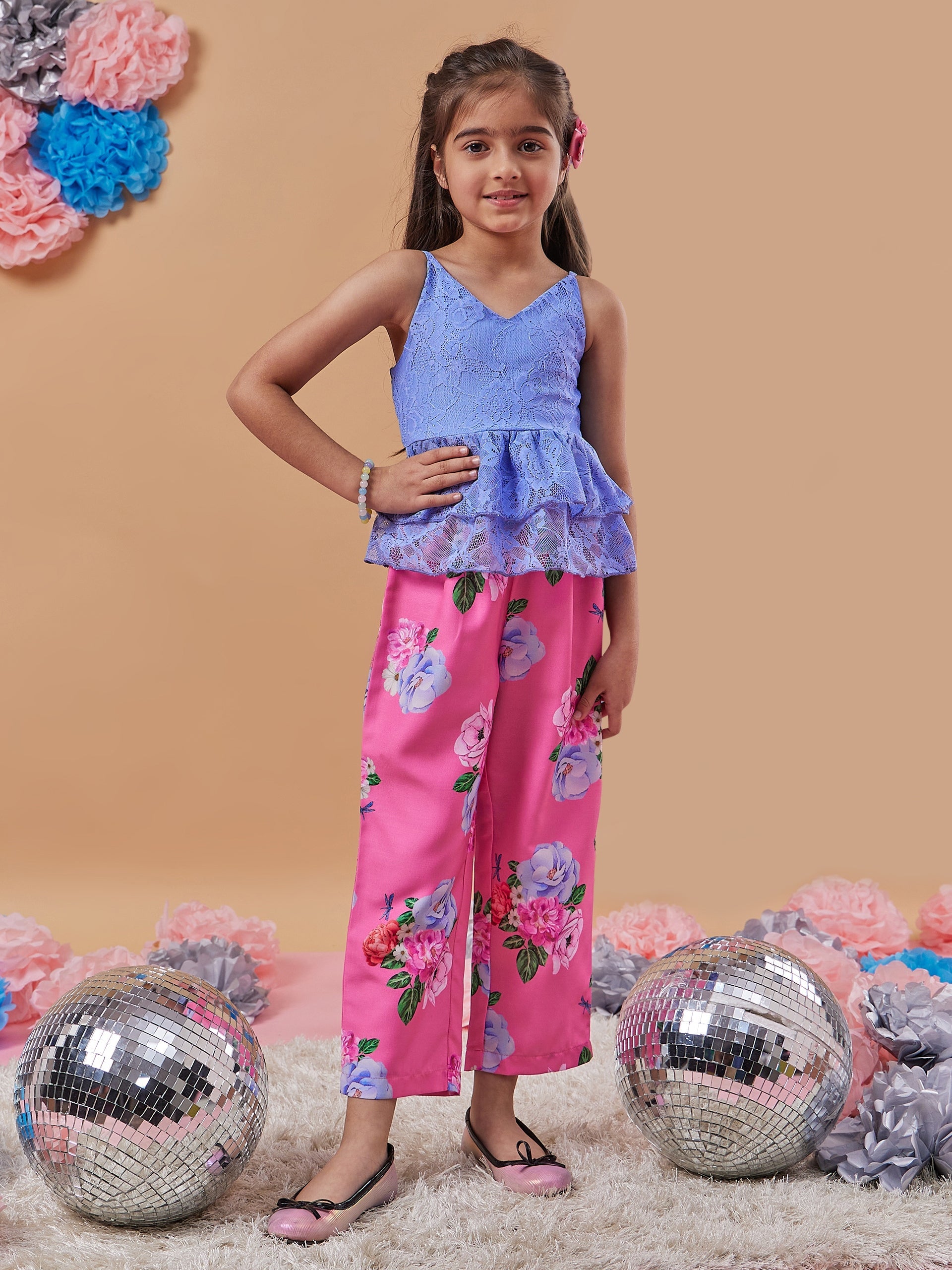 Girls Floral Printed Top With Trousers - PS Peaches