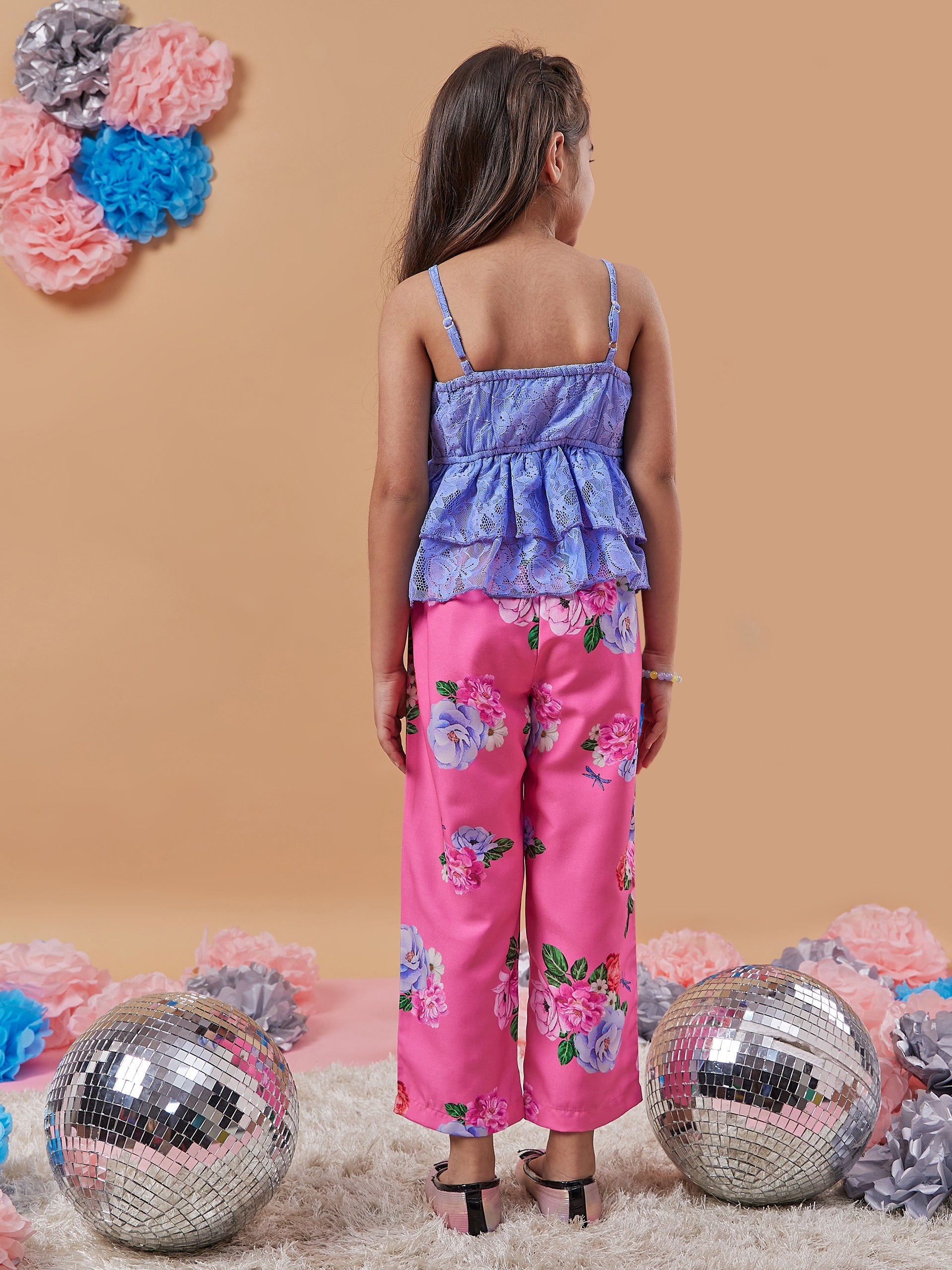 Girls Floral Printed Top With Trousers - PS Peaches