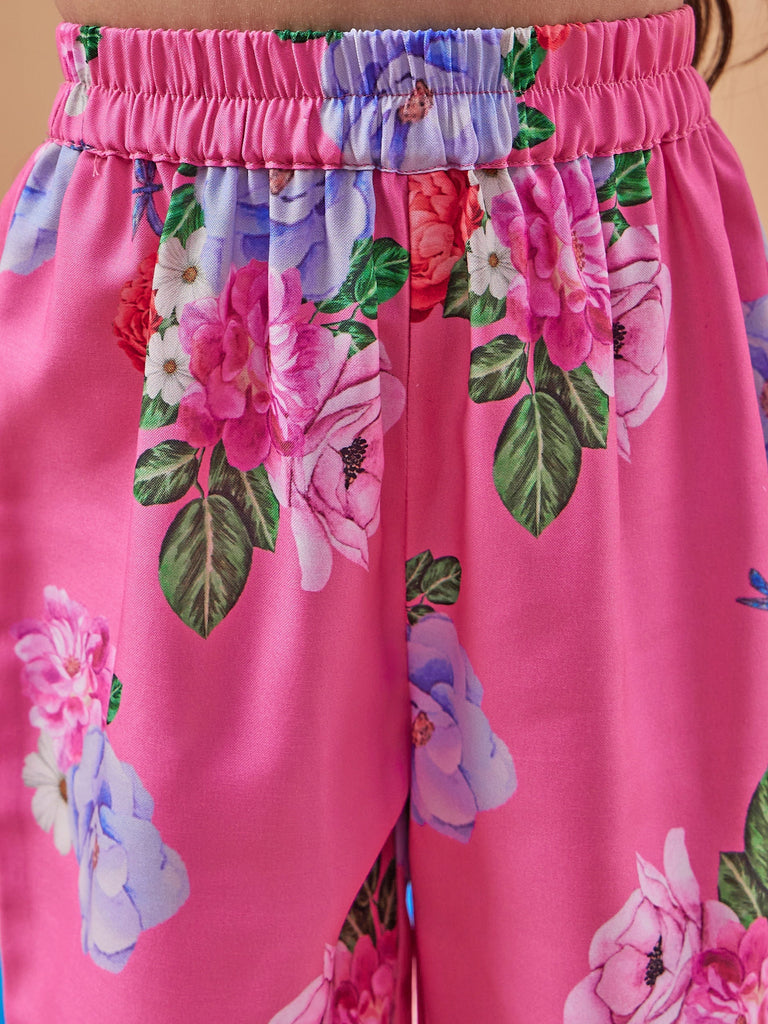 Girls Floral Printed Top With Trousers