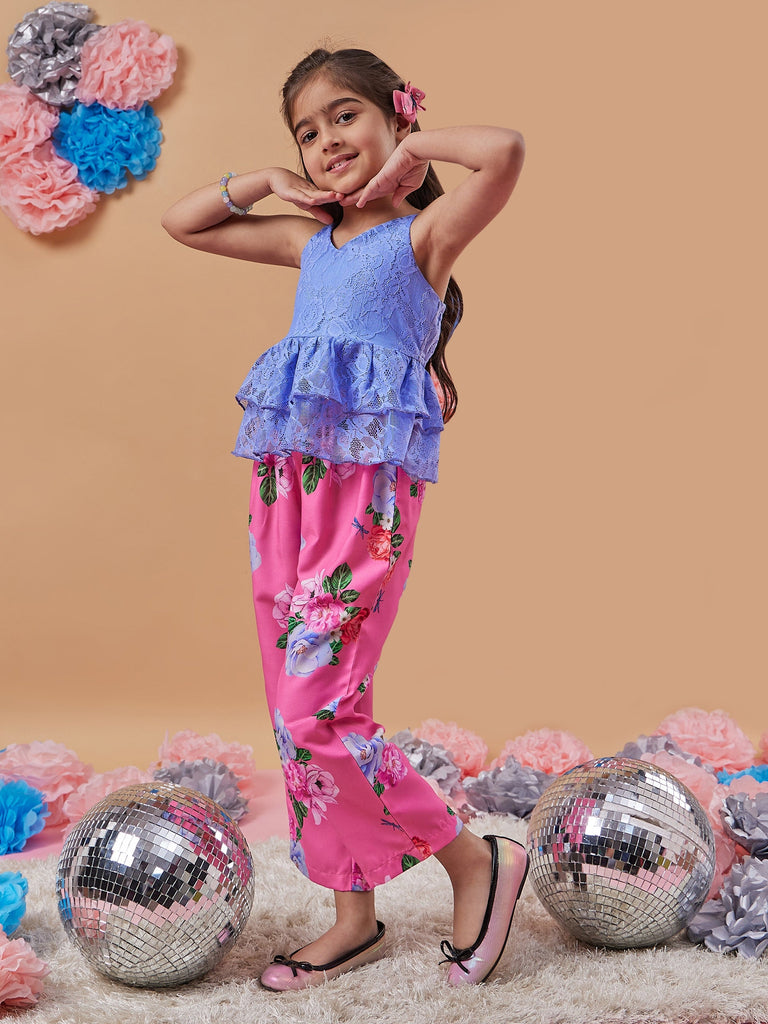 Girls Floral Printed Top With Trousers