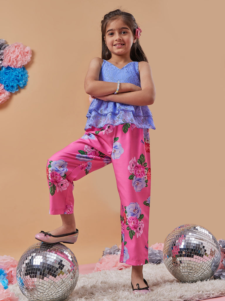 Girls Floral Printed Top With Trousers