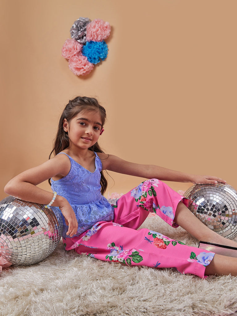 Girls Floral Printed Top With Trousers
