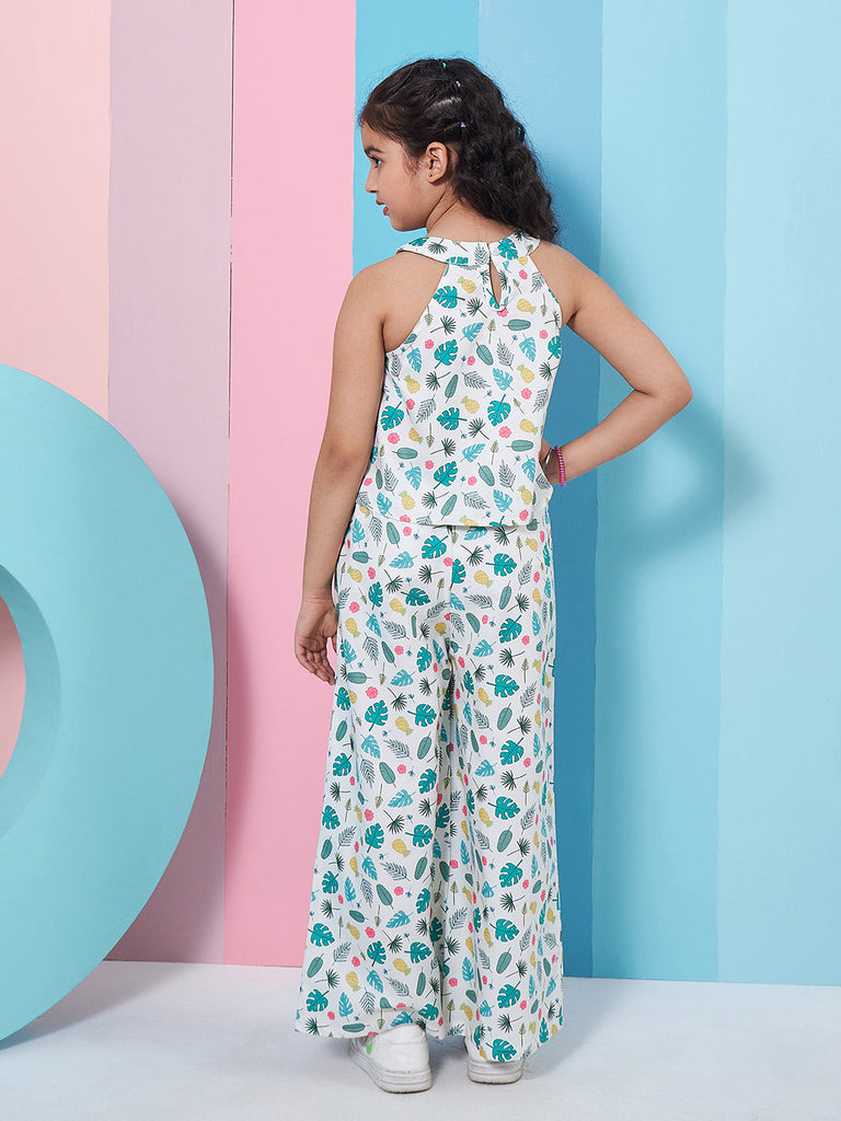 Girls Floral Printed Crop Top With Trousers