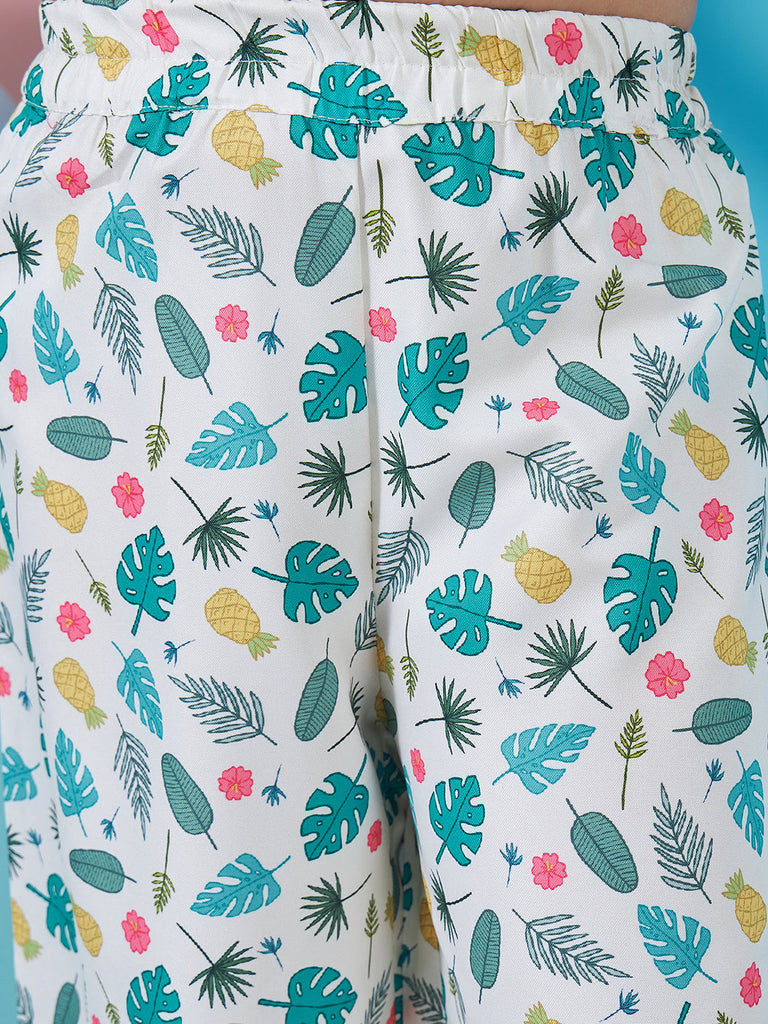 Girls Floral Printed Crop Top With Trousers