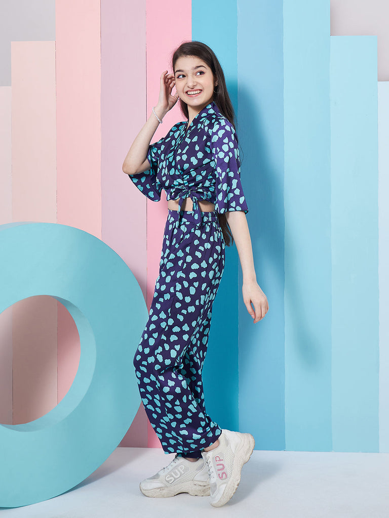 Girls Abstract Printed Crop Top With Trousers