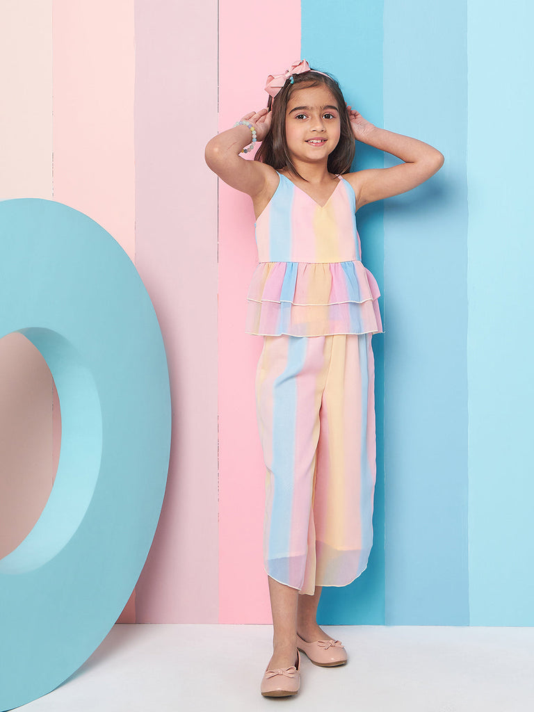 Girls Colourblocked Top With Trousers