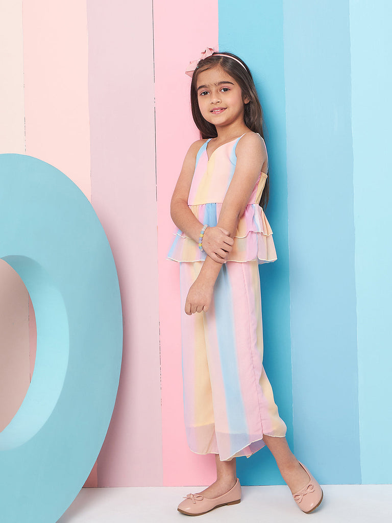 Girls Colourblocked Top With Trousers