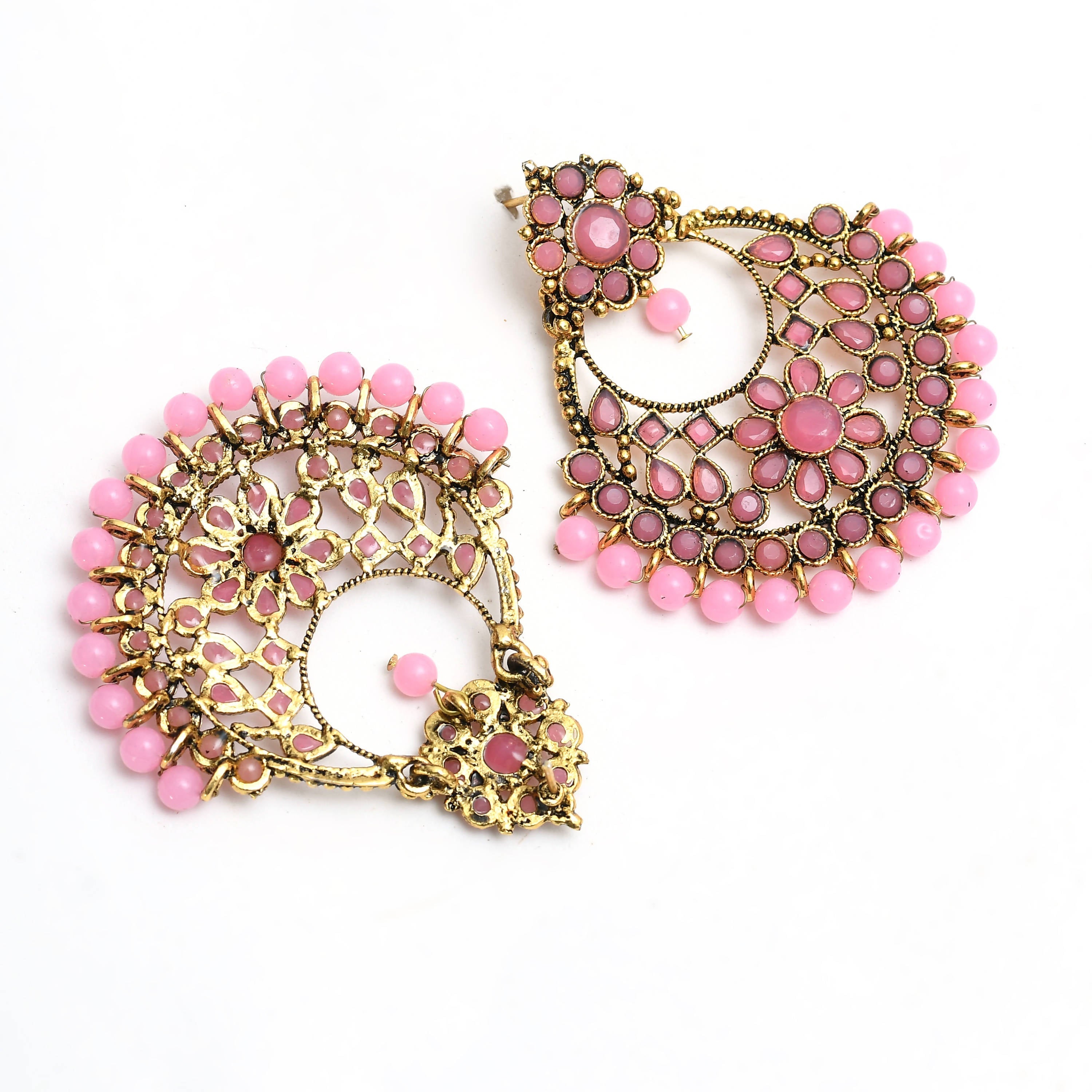 Golden and Pink beaded Earrings by Kamal Jo