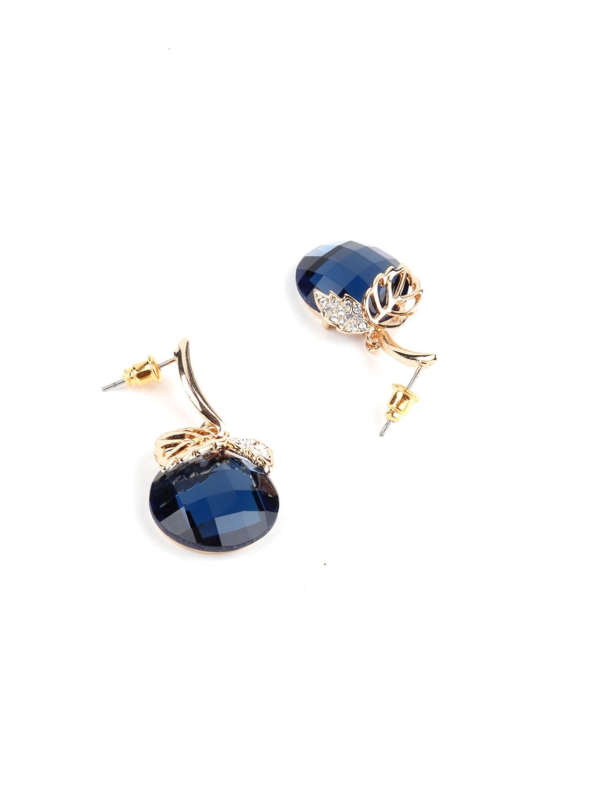 Women's Sapphire Blue Crystal And Leaf Stud Earring