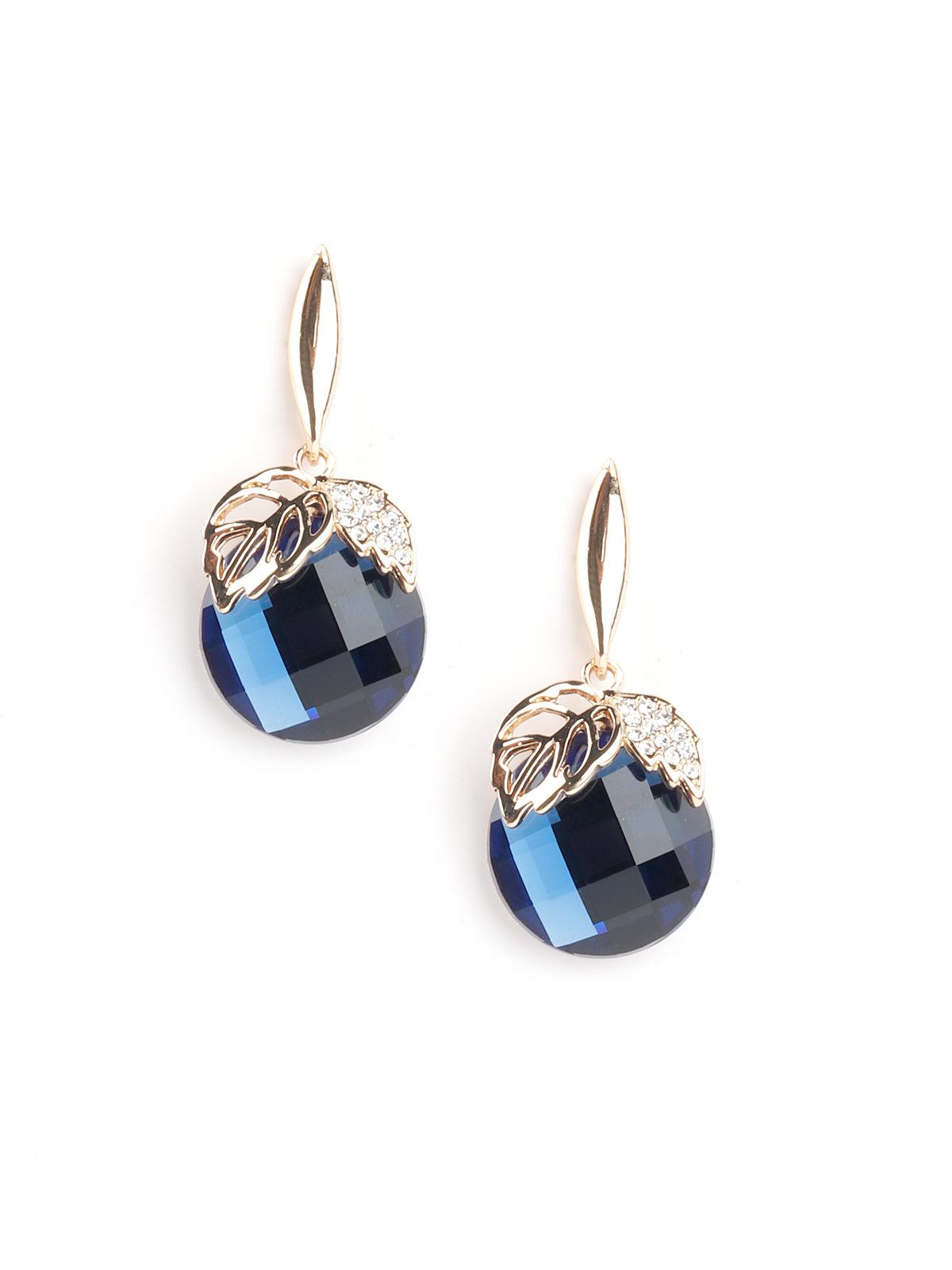 Women's Sapphire Blue Crystal And Leaf Stud Earring