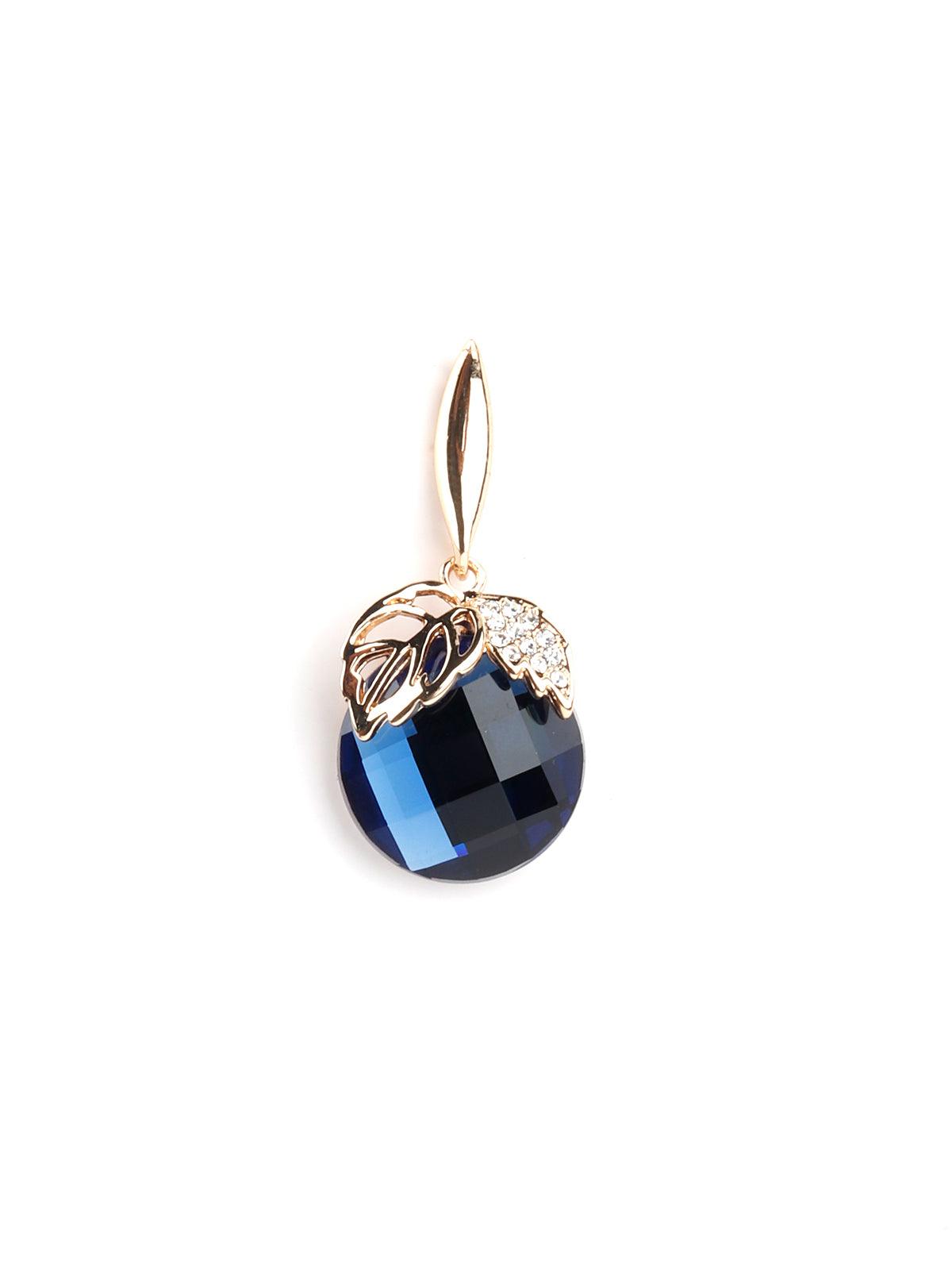 Women's Sapphire Blue Crystal And Leaf Stud Earring
