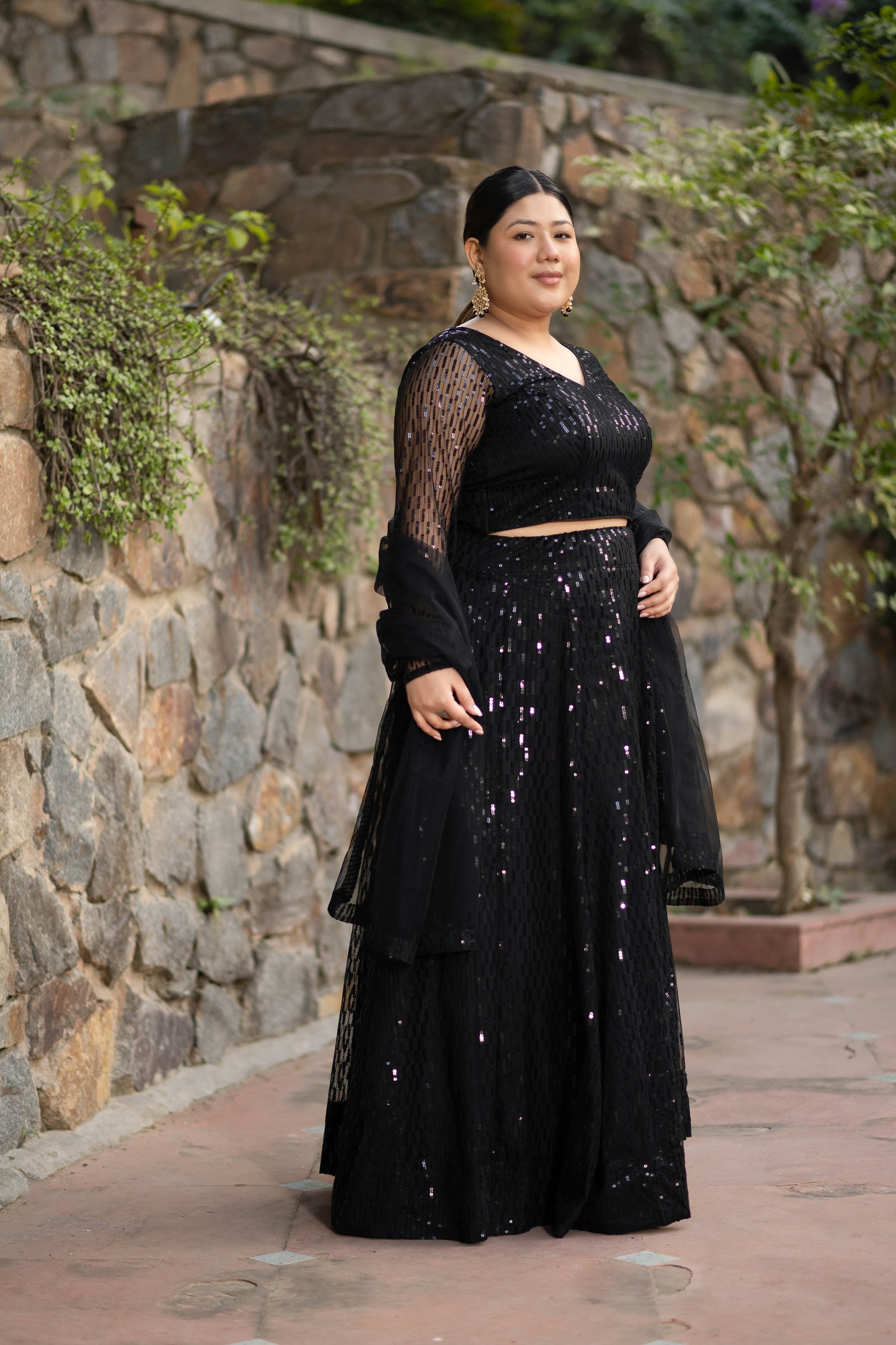 Women's Plus Size Black Lehenga Choli Set