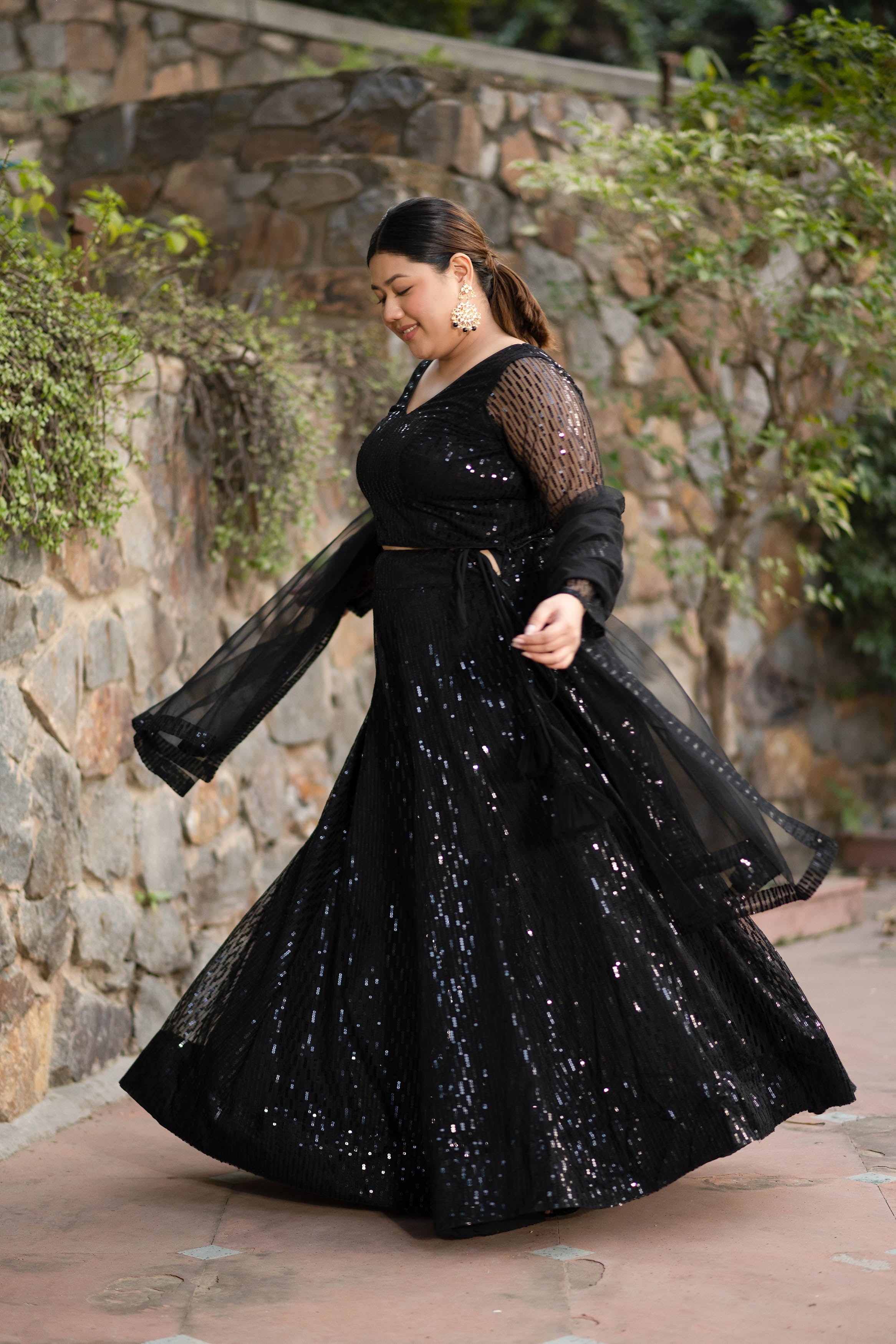 Women's Plus Size Black Lehenga Choli Set