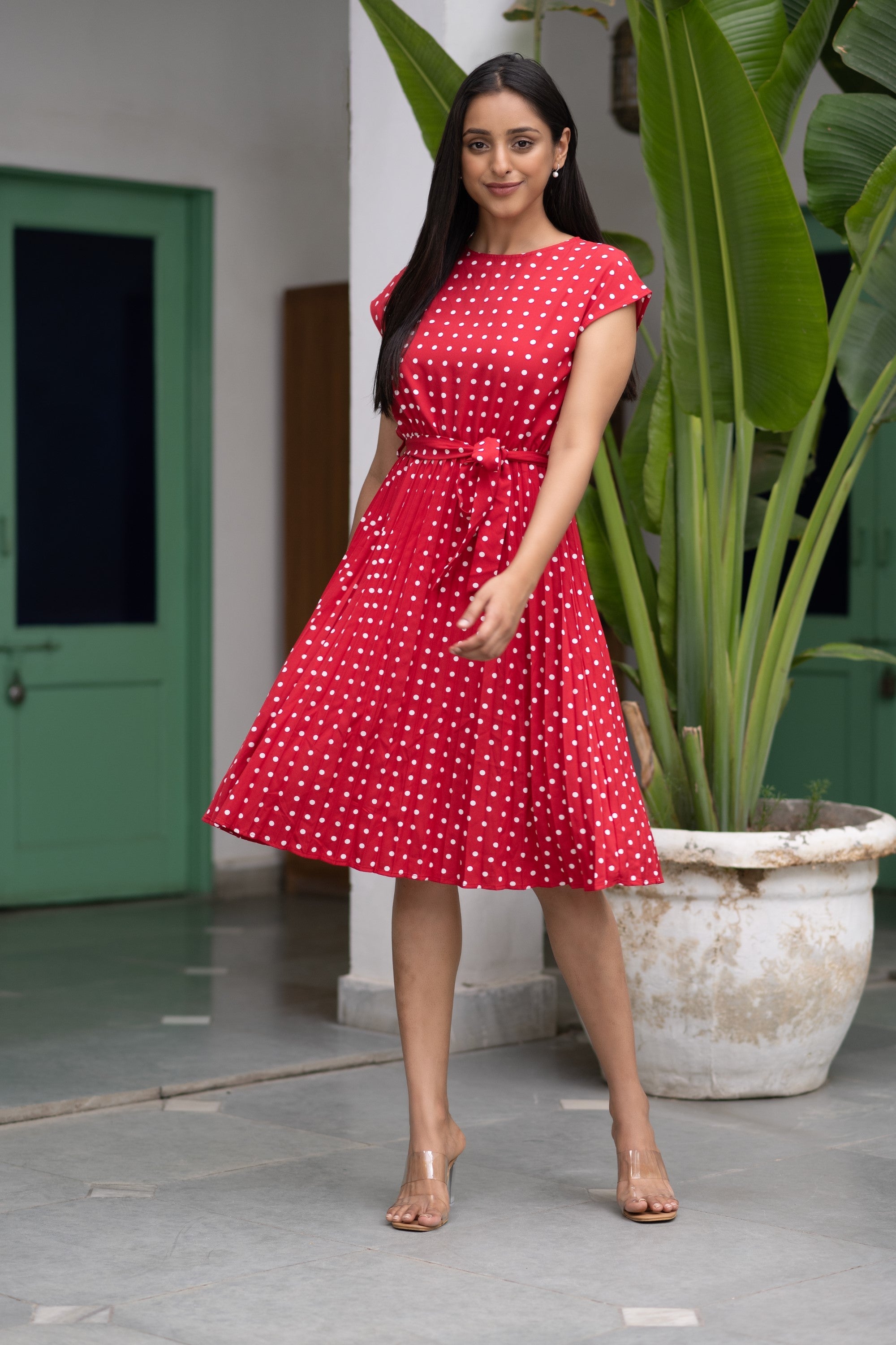 Women's Summer Polka Dot Midi Dress - blackbeads