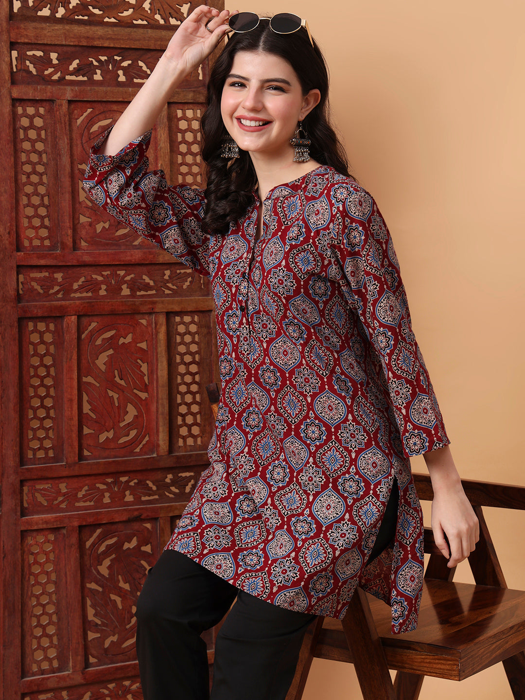 Women's Hand Block Ajrak Printed Kurta S2004
