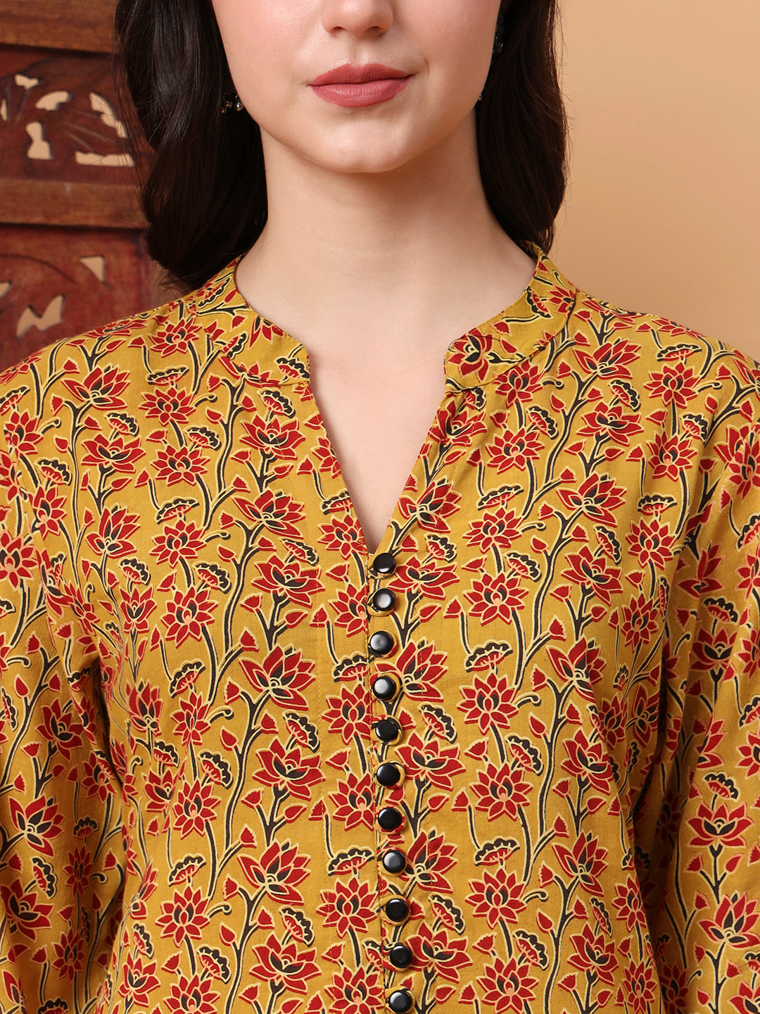 Women's Hand Block Prints Mustard Yellow Kurta 2003-B