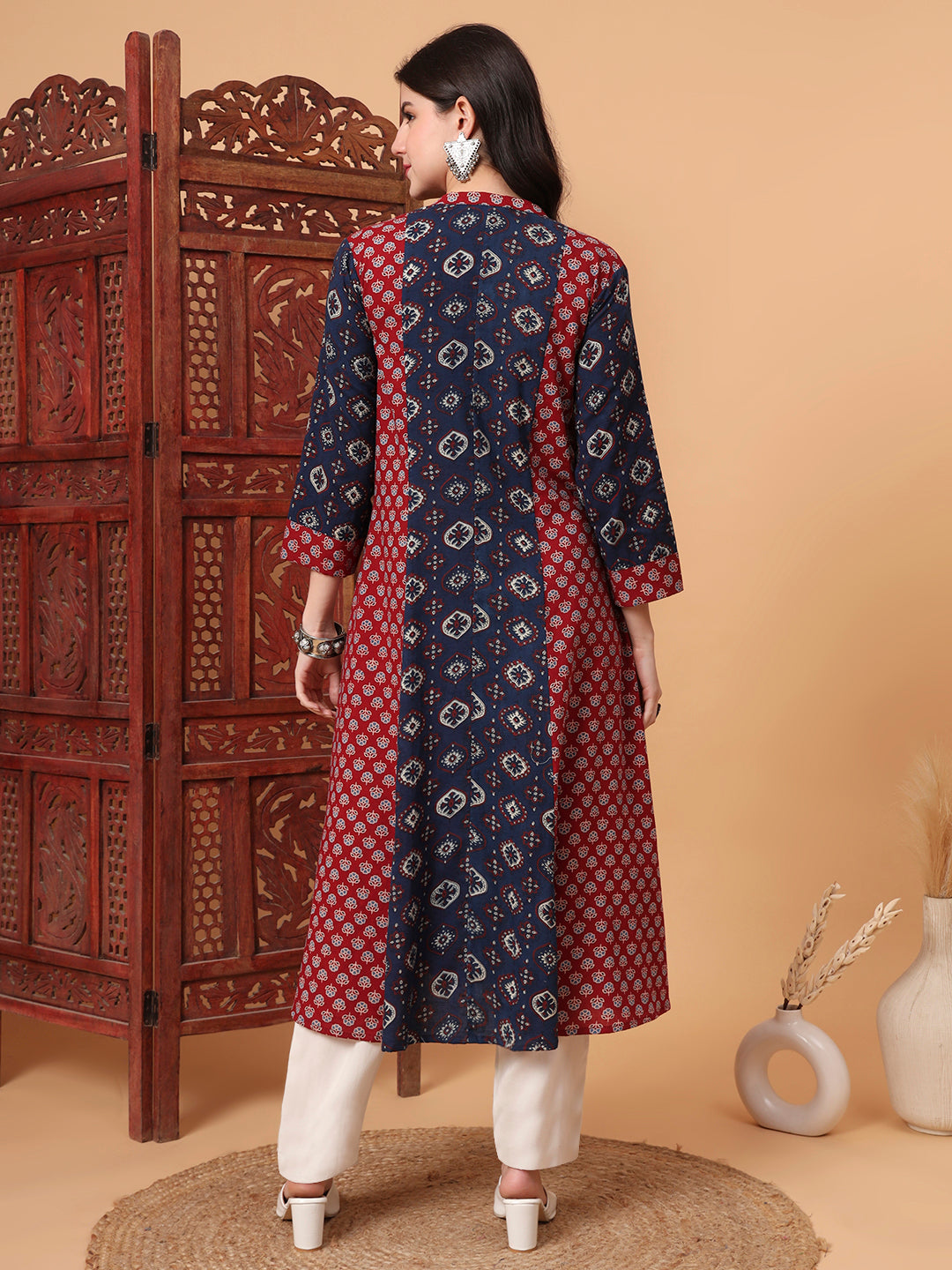 Women's Hand Block Vegetable Prints Kalidar Kurta S2001
