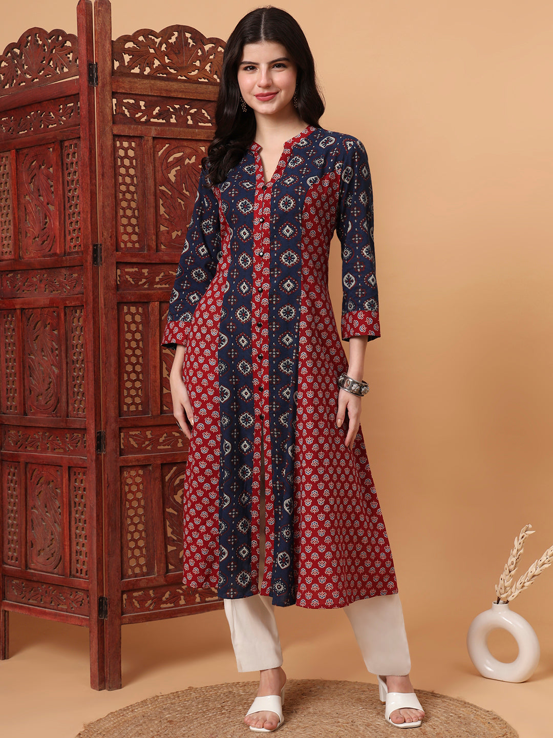 Women's Hand Block Vegetable Prints Kalidar Kurta S2001