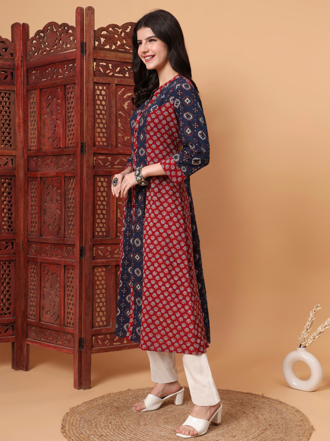 Women's Hand Block Vegetable Prints Kalidar Kurta S2001