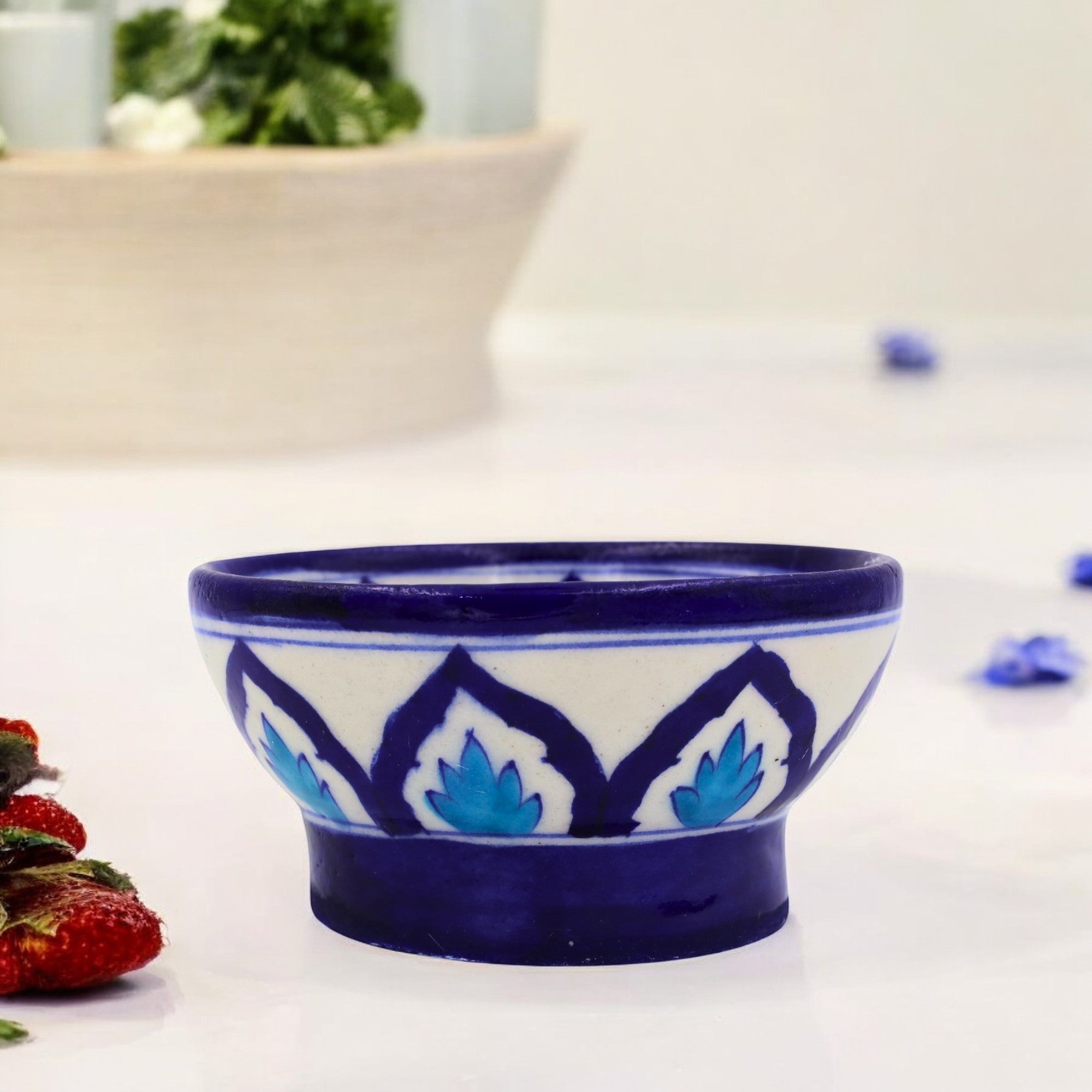 Blue Pottery Round Bowl - Cobalt Blue - Natriel