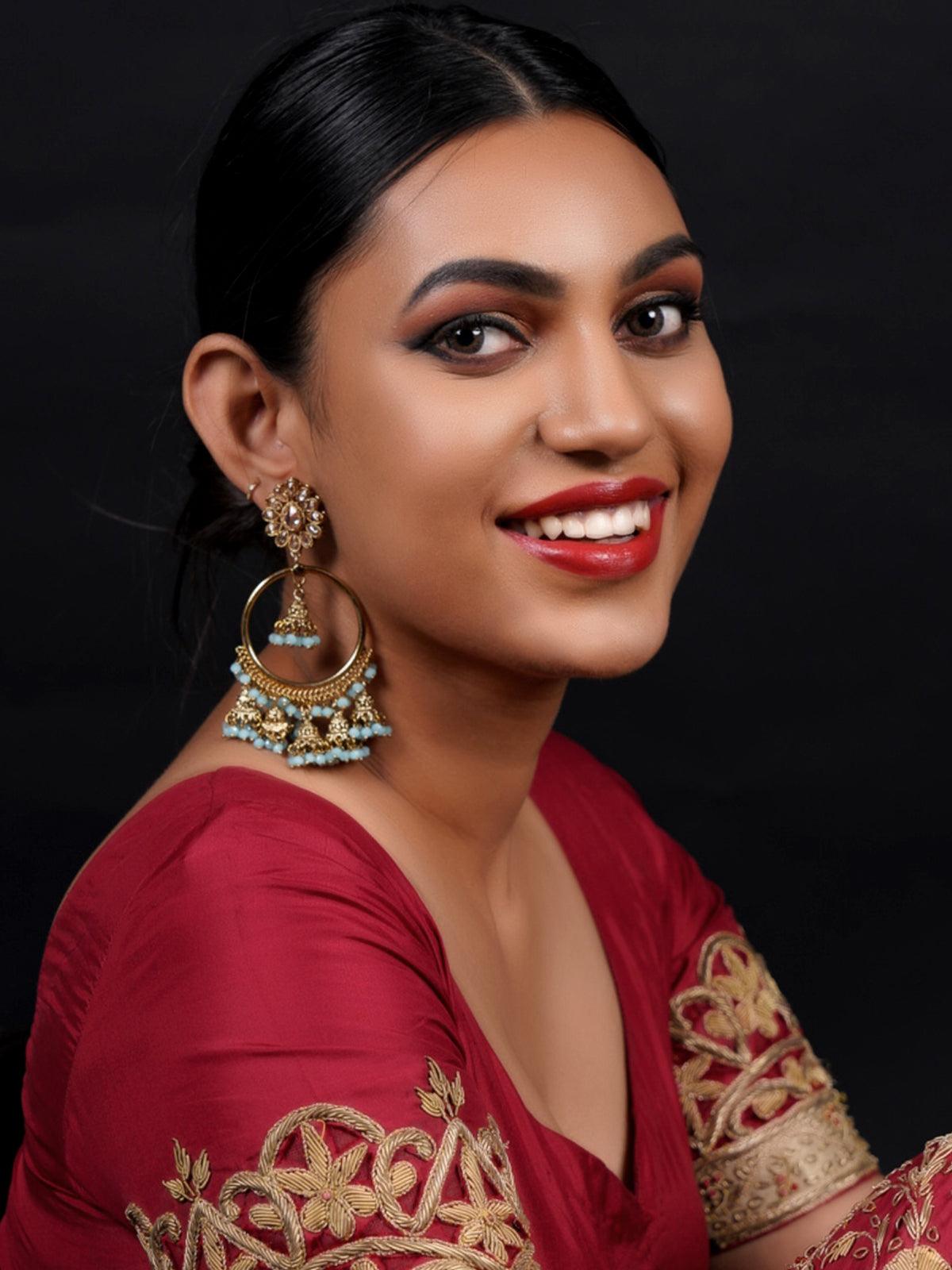 Women's Sea Blue Attractive Jhumki Earring