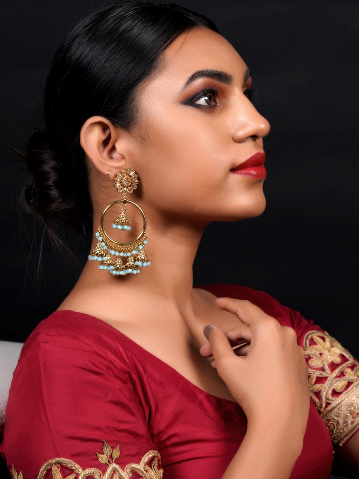 Women's Sea Blue Attractive Jhumki Earring