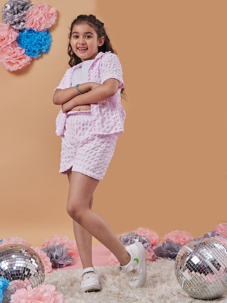 Girls Self Design Shirt With Shorts