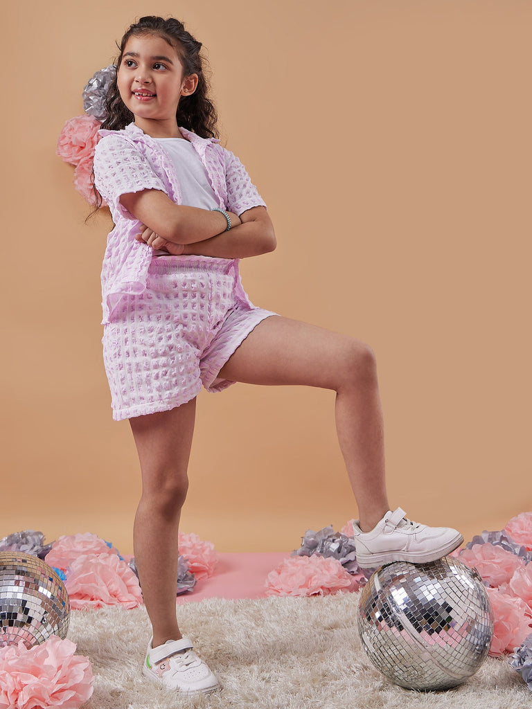 Girls Self Design Shirt With Shorts